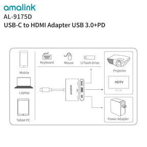 3 in 1 USB 3.0 Hub For Laptop Adapter PD Charge 3 Ports Dock Station HDMI Notebook Type-C Splitter (9175D)