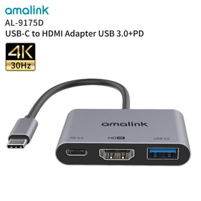 3 in 1 USB 3.0 Hub For Laptop Adapter PD Charge 3 Ports Dock Station HDMI Notebook Type-C Splitter (9175D)