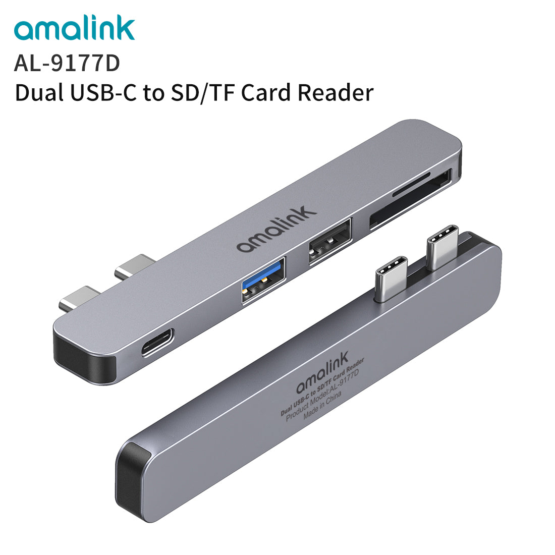 Dual USB C Hub 4 in 1 Dock for MacBook Pro/Air 2018-2020 with USB 2.0 / USB 3.0 / SD-TF Card Reader / PD 3.0 (9177D)