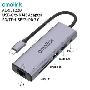 USB-C to RJ45 Adapter + SD/TF Card Reader Docking Station With 2 Ports USB PD3.0 Hub for Apple HP Samsung (95122D)