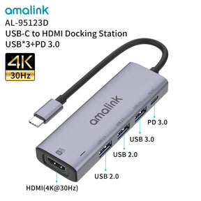 Type C to USB 3.0 Laptop Docking Station HDMI-compatible With USB 2.0 & PD Charging For DELL MacBook (95123D)