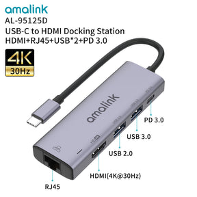 Docking Station USB Type C To HDMI & RJ45 Compatible Adapter With Multi USB Ports (95125D) PD 3.0 For Laptop