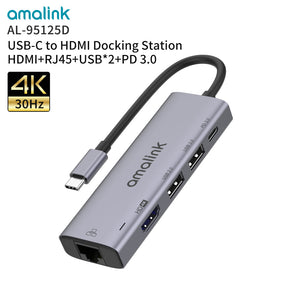 Docking Station USB Type C To HDMI & RJ45 Compatible Adapter With Multi USB Ports (95125D) PD 3.0 For Laptop